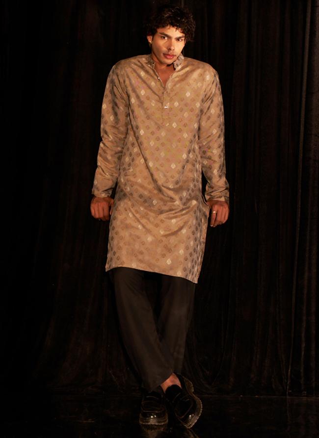 Viscose Light Brown Eid Wear Wevon Designer Readymade Kurta Pajama